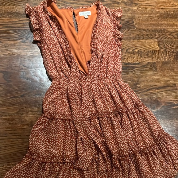 She + Sky orange mini ruffle dress with white detailing. Worn once - Picture 1 of 3